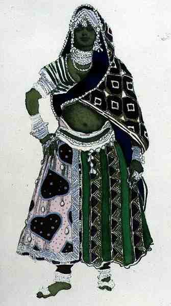 アラブの少女」の衣装デザイン（『Le Dieu Bleu』より 作： Leon Bakst
