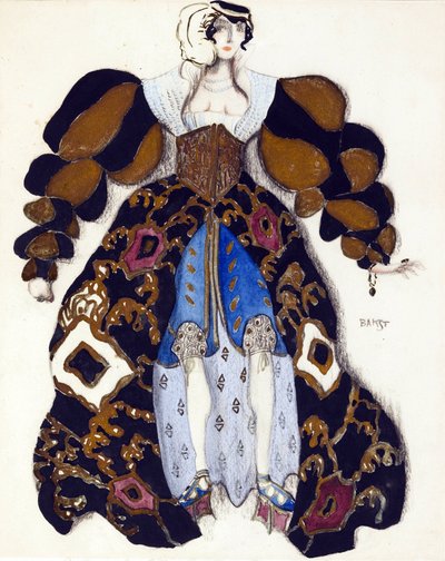 R.シュトラウスのバレエ「ヨーゼフの伝説」の衣装デザイン - Bakst, Leon (1866-1924) - 1914 - 紙に水彩、ガッシュ - 33x28 - 個人蔵 作： Leon Bakst