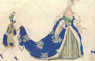 「眠れる森の美女」の女王のための衣装デザイン、1921年（紙とトイレとガッシュ） 作： Leon Bakst