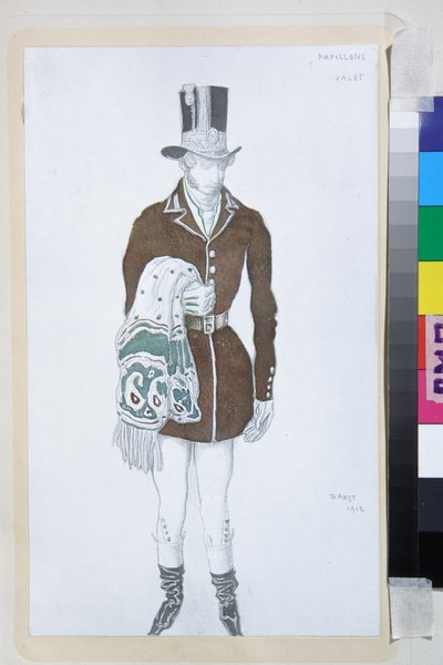 ロベルト・シューマンによるバレエ・レ・パピヨンの衣装 - レオン・バクストの作品（1866-1924）、リトグラフ1912 - （ロベルト・シューマンによるバレエ・レ・パピヨンの衣装デザイン、レオン・バクスト、カラーリトグラフ 作： Leon Bakst