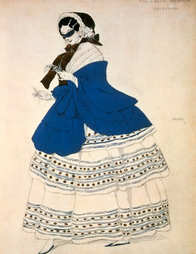 1919年、ロバートシューマン作曲のバレエカーニバルの衣装のデザイン、エストレラ 作： Leon Bakst