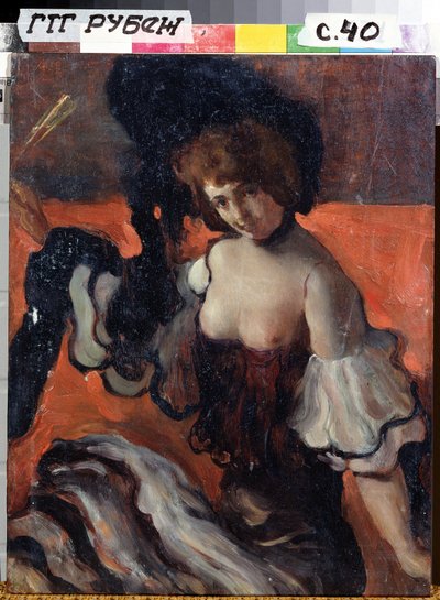 レストランで、黒服の女性 作： Leon Bakst