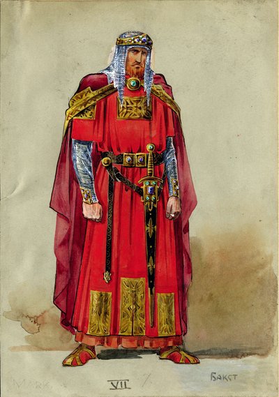 中世の王子様」衣装デザイン（水彩・ガッシュ・紙 作： Leon Bakst