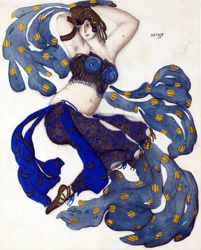 オダリスク。N.リムスキー＝コルサコフのバレエ「シェヘラザード」の衣装デザイン - Bakst, Leon (1866-1924) - 1910 - 紙に水彩、ガッシュ - 33x28 - 個人蔵 作： Leon Bakst