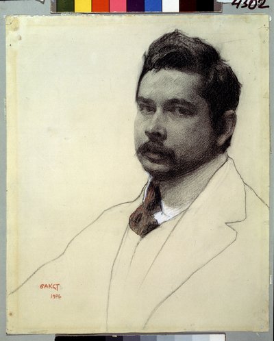 アーティストコンスタンチンソモフの肖像画（紙に鉛筆とチョーク） 作： Leon Bakst