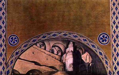 聖セバスティアン殉教者』の背景デザイン、1911-22年頃（カラーリトグラフ） 作： Leon Bakst