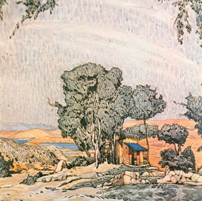 アイダ・ルーベンスタインのバレエ団が上演した「スパルタの女」第1幕のセットデザイン（1912年 作： Leon Bakst
