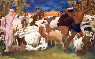 Ravels Daphnis et Chloeのバレエラッセ制作のセットデザイン、1912 作： Leon Bakst