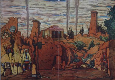 E. VerhaerenとD. deSéveracによるバレエHélènede Sparteのステージデザイン、1912 作： Leon Bakst