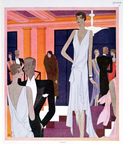 カンヌのミラマー、「フェミナ」誌のファッションプレート、1928年12月（カラーリソ） 作： Leon Benigni