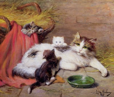 子猫と猫、1924 作： Leon Charles Huber