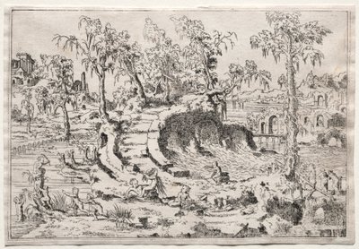 Puttiのある風景、c。 1550年。 作： Leon Davent