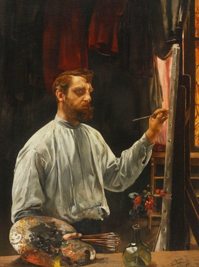 レオンフレデリックの肖像画、イーゼルで半分の長さに立って、1900年 作： Leon Henri Marie Frederic
