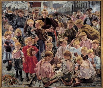 社会的リアリズム：「労働者の時代」レオン・フレデリック（1856-1940）の絵画の中央部分 作： Leon Henri Marie Frederic