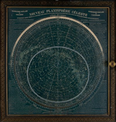 紺地に白で印刷された星座盤 1900年頃（厚紙、金彩） 作： Leon Jaubert