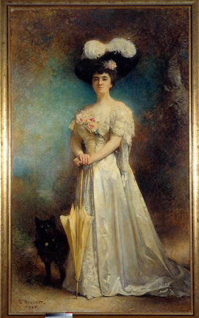 Portrait en pied de madame Maurice Pascal et son chien Tiny レオン・ジョセフ・ボナ（1833-1922）の絵画 1905 Sun.2,17x0,9 m Pau, musee des Beaux Arts - モーリス・パスカル夫人と愛犬タイニーの全身像。レオン・ジョセフ・ボナの絵画（1833-19 作： Leon Joseph Florentin Bonnat
