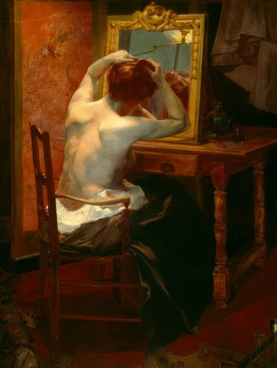 トイレのそばの女性 作： Leon Olivier Bon