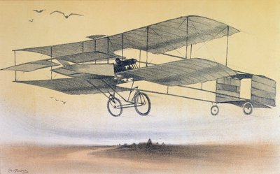1914年以前のファルマン兄弟による飛行（カラーリトグラフ） 作： Leon Pousthomis