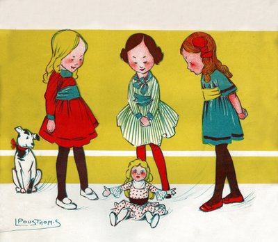 人形遊びをする少女たち。(イラスト、1910年頃) 作： Leon Pousthomis