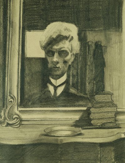 自画像; Autoportrait、1907年頃（バフ紙に木炭とクレヨン） 作： Leon Spilliaert