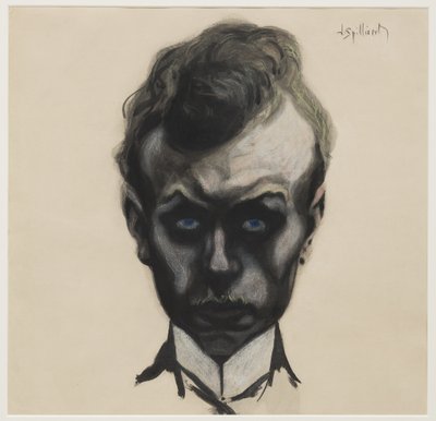 自画像、1903年頃（ブラシと黒インク、クリーム色の織り紙にパステル） 作： Leon Spilliaert