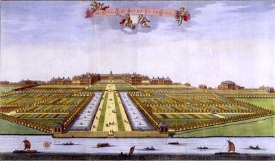 ヨハネス・キップ（c.1652-1722）の「Survey of London」よりチェルシーの王立病院。 作： Leonard (after) Knyff