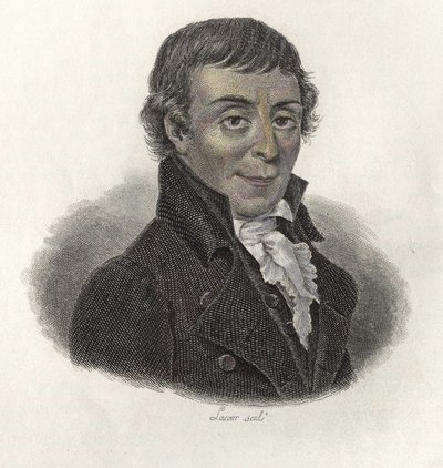 フランスの一般教育の教授であり方法論者であったアッベ・ゴルチエ（1746-1818）の肖像。"Portraits of Useful Men "にて 作： Leonard Gaultier