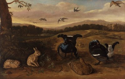 公園のジビエ、ウサギ、ツバメ 作： Leonard Knyff