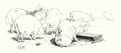 長尾の豚、短尾の豚(彫金) 作： Leonard Leslie Brooke