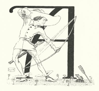 Aはアーチャーで、カエルを撃った（彫刻 作： Leonard Leslie Brooke