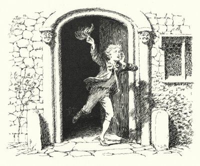 女の子も男の子も遊びに来てね、月は昼のように輝いているよ（彫刻 作： Leonard Leslie Brooke