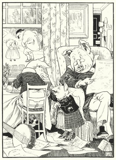 5匹の豚（彫刻 作： Leonard Leslie Brooke