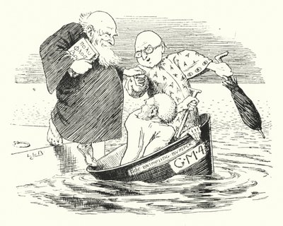 ゴッサムの三賢人、お椀で海に出た(彫金) 作： Leonard Leslie Brooke