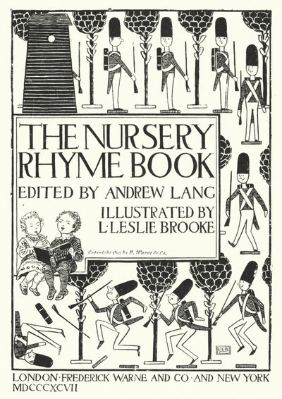 アンドリュー・ラング編『The Nursery Rhyme Book』のタイトルページのイラスト（彫刻 作： Leonard Leslie Brooke