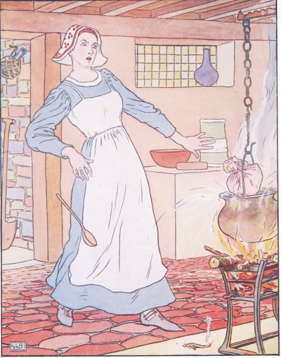 トムはプリンでかき混ぜられ、布で縛られた 作： Leonard Leslie Brooke