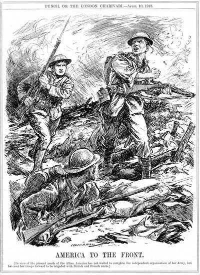 主な米軍が到着する前に連合軍を支援するためのアメリカ軍の増援、第一次世界大戦、1918年 作： Leonard Raven Hill
