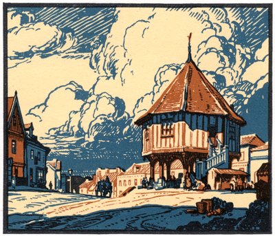 マーケット クロス、ウィモンダム、ノーフォーク、20 世紀初頭。 作： Leonard Russell Squirrell
