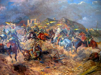 1919年、1920年、スローツク近郊のボリシェヴィキに対するポーランドのウーラン人の攻撃。 作： Leonard Winterowski