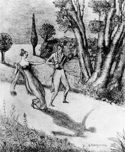 ペーター・シュレミールの『奇跡の物語』の挿絵、アダルベルト・フォン・チャミッソ（1781-1838）の小説、レオナルド・ボルゲーゼ（1904-1986）の絵のリトグラフ、モディアノ社刊。 作： Leonardo Borgese