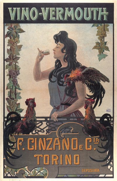 ヴィノ・ヴェルモットの広告、1900年頃（プリント） 作： Leonardo Roda