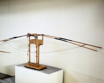 レオナルド・ダ・ヴィンチ(Leonardo da Vinci)の図面に基づいた模型、翼で飛ぶための機械。ミラノの科学技術博物館。 作： Leonardo da (after) Vinci