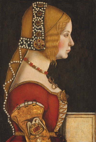 ミラノ公爵夫人イザベッラ・アラゴン（1470-1524）の肖像 半身、右横顔（油彩・パネル） 作： Leonardo da (circle of) Vinci