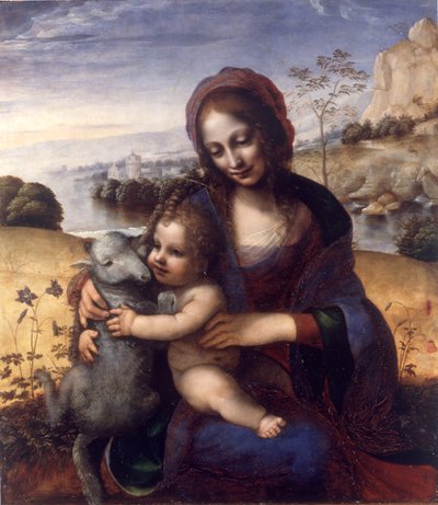 子羊を連れたマドンナと子供 作： Leonardo da (manner of) Vinci