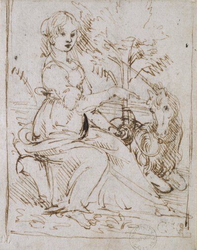 ユニコーンを持つ乙女、1470 年代後半 作： Leonardo da Vinci