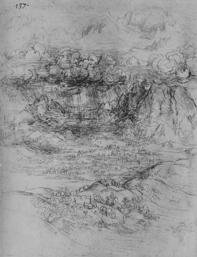 アルパインバレーの嵐、c1480 1945 作： Leonardo da Vinci