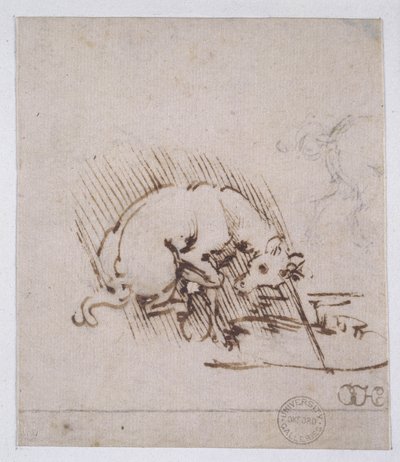 ホーンを水たまりに浸したユニコーン、1481年頃（ペンとインク、紙の金属部分） 作： Leonardo da Vinci