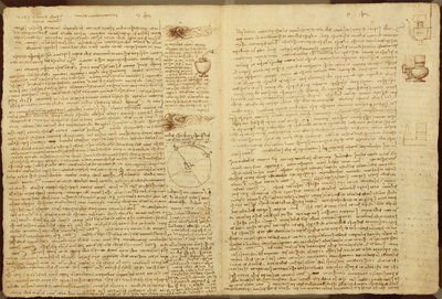 コーデックスレスターのページ、1508-12（リネン紙にセピアインク） 作： Leonardo da Vinci