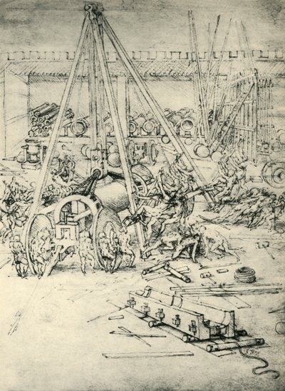 兵器庫、c1485-1490、1943年のシーン。 作： Leonardo da Vinci