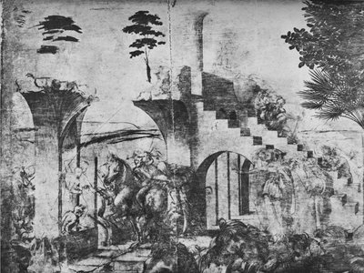 賢者の礼拝-左中距離の騎手、c1481 1945 作： Leonardo da Vinci