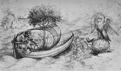 寓話：地球に立っている王冠のワシとボートを操っているオオカミ、c1480 1945 作： Leonardo da Vinci